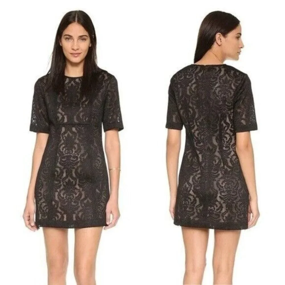 BCBGMaxAzria Ceara Mini Dress 2 Black Lace Cocktail Short Sleeve LBD NEW - Picture 2 of 11